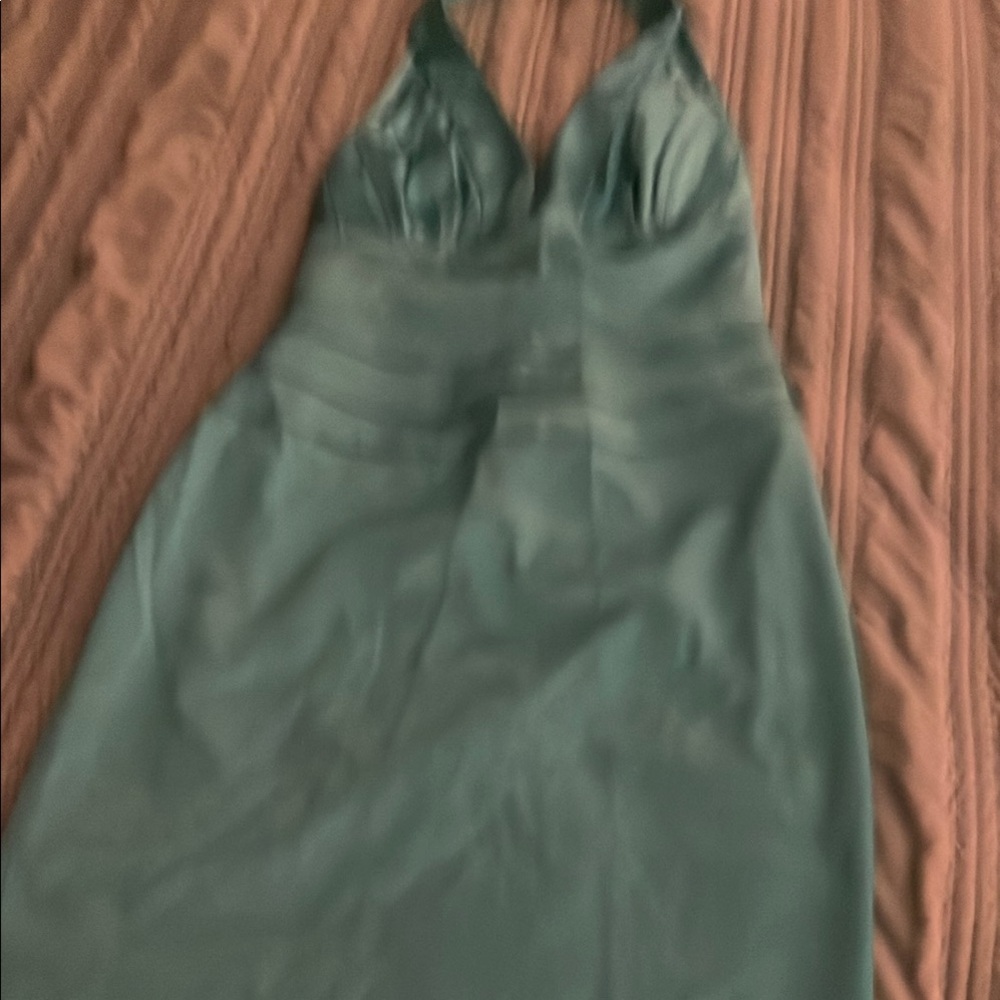 Elegant Cache Teal Satin Halter Dress